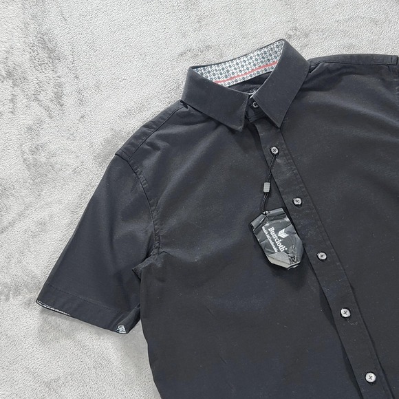 Buttercloth Shirt Mens Small Black Moon In Black Short Sleeve Button Up Casual - Picture 6 of 15
